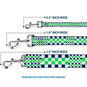 Dog Leash - Checker Blocks White/Navy/Neon Green