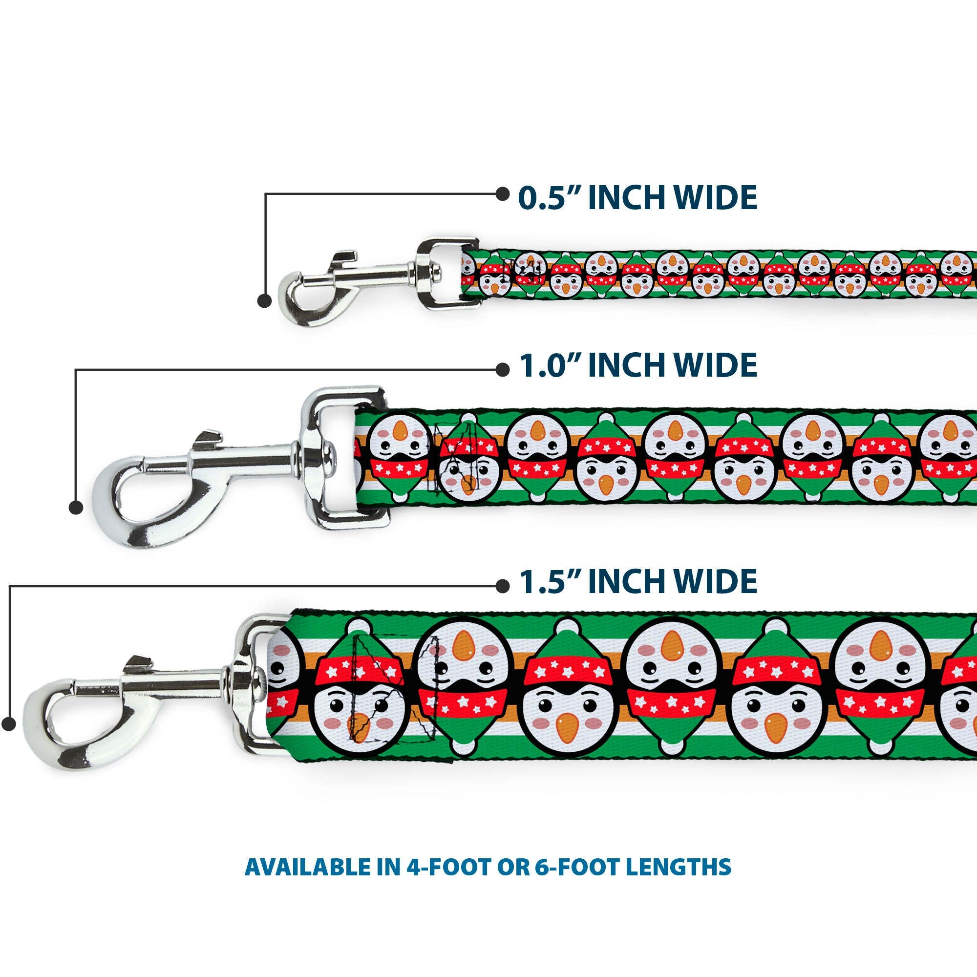 Dog Leash - Christmas Penguin Flip/Stripe Green/White/Orange/Black