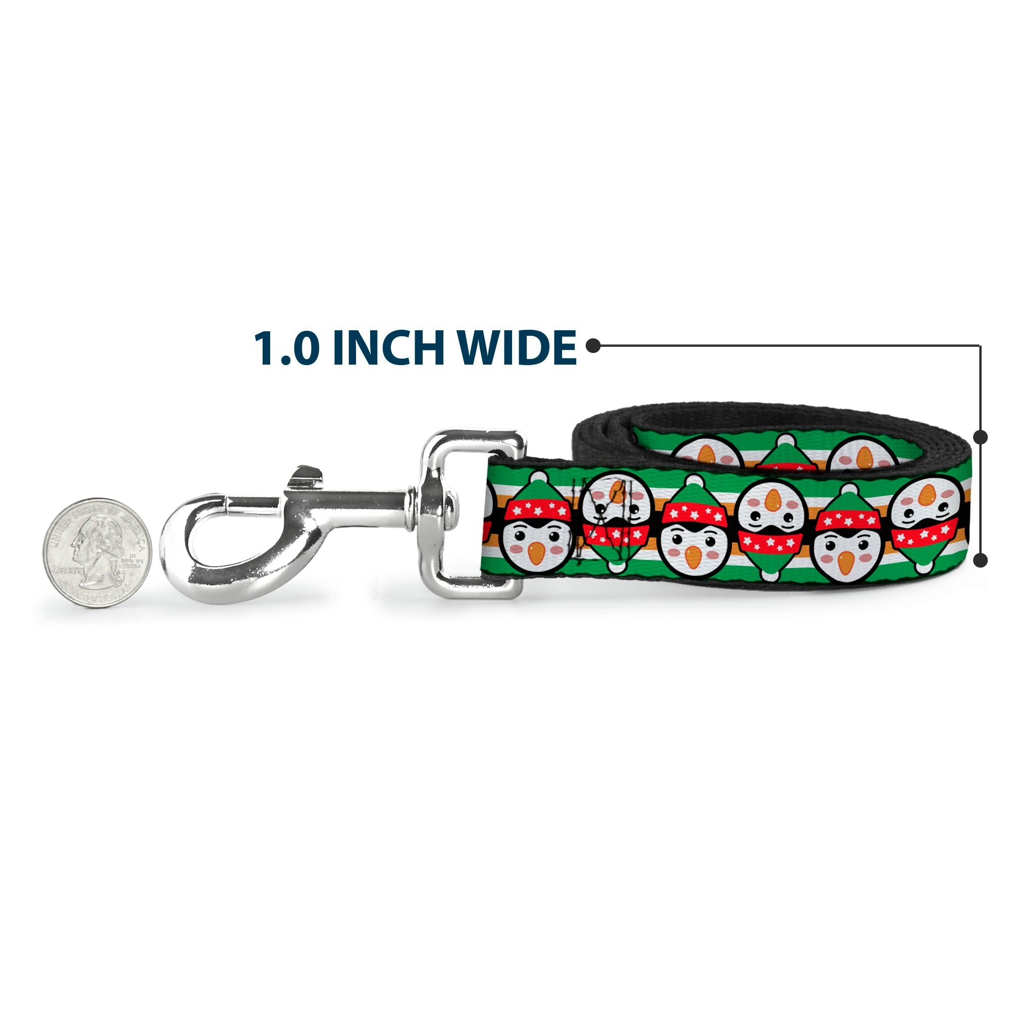 Dog Leash - Christmas Penguin Flip/Stripe Green/White/Orange/Black