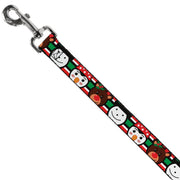 Dog Leash - Christmas Penguin/Reindeer/Snowman Stripe Red/White/Black/Green