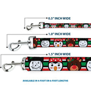 Dog Leash - Christmas Penguin/Reindeer/Snowman Stripe Red/White/Black/Green