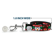 Dog Leash - Christmas Penguin/Reindeer/Snowman Stripe Red/White/Black/Green