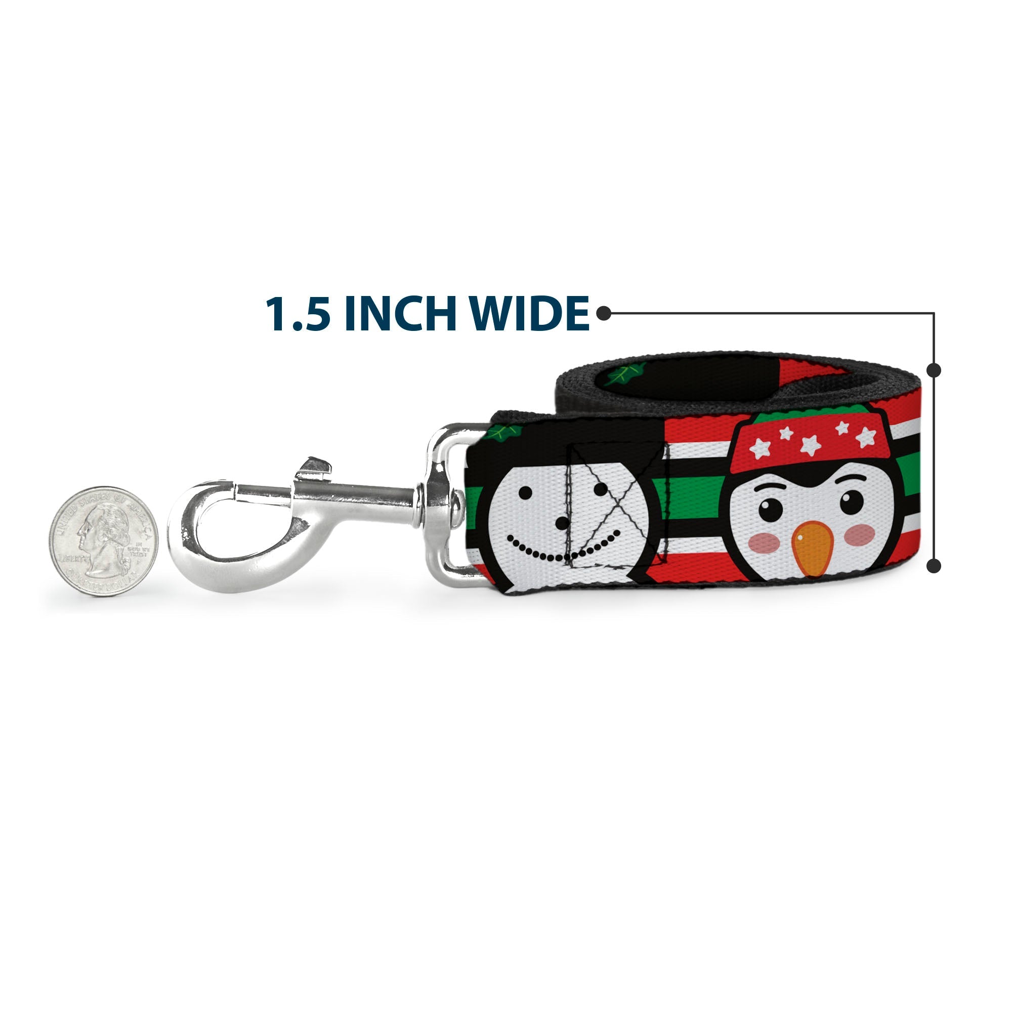 Dog Leash - Christmas Penguin/Reindeer/Snowman Stripe Red/White/Black/Green