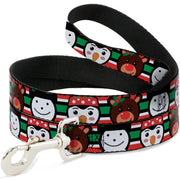 Dog Leash - Christmas Penguin/Reindeer/Snowman Stripe Red/White/Black/Green