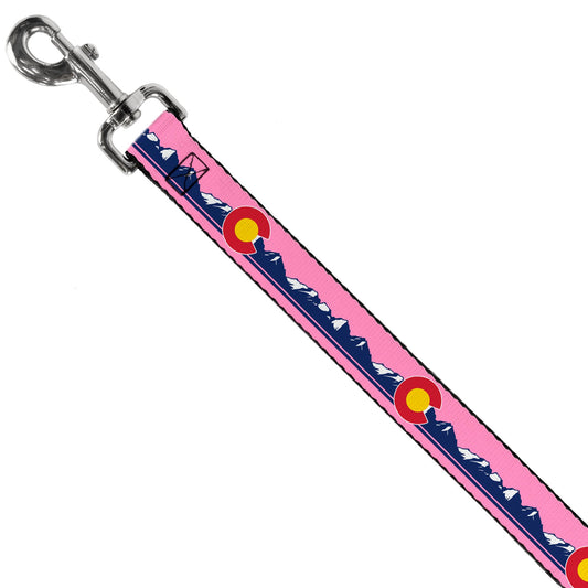 Dog Leash - Colorado Flag Icon Mountain Skyline Pink/Blue/White