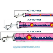 Dog Leash - Colorado Flag Icon Mountain Skyline Pink/Blue/White