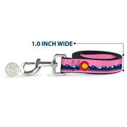 Dog Leash - Colorado Flag Icon Mountain Skyline Pink/Blue/White