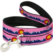 Dog Leash - Colorado Flag Icon Mountain Skyline Pink/Blue/White