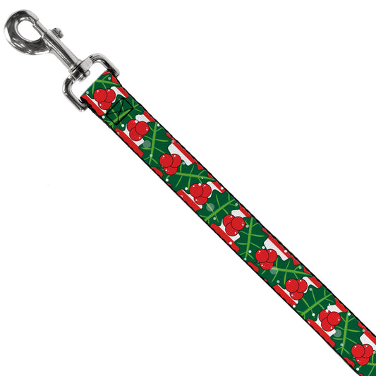 Dog Leash - Snowy Holly Stripe Reds/White/Greens