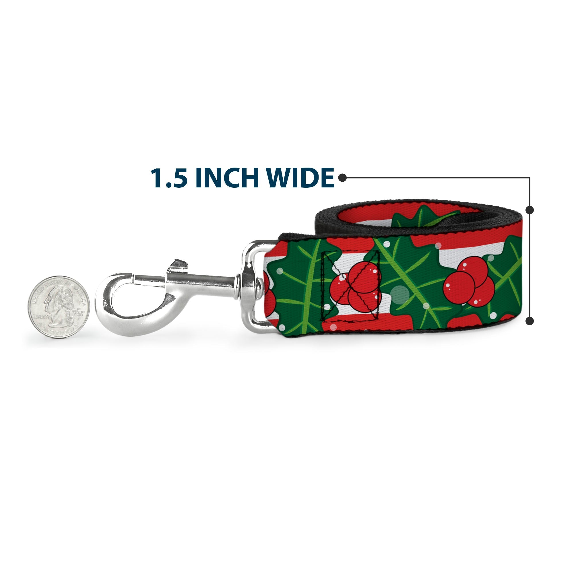 Dog Leash - Snowy Holly Stripe Reds/White/Greens