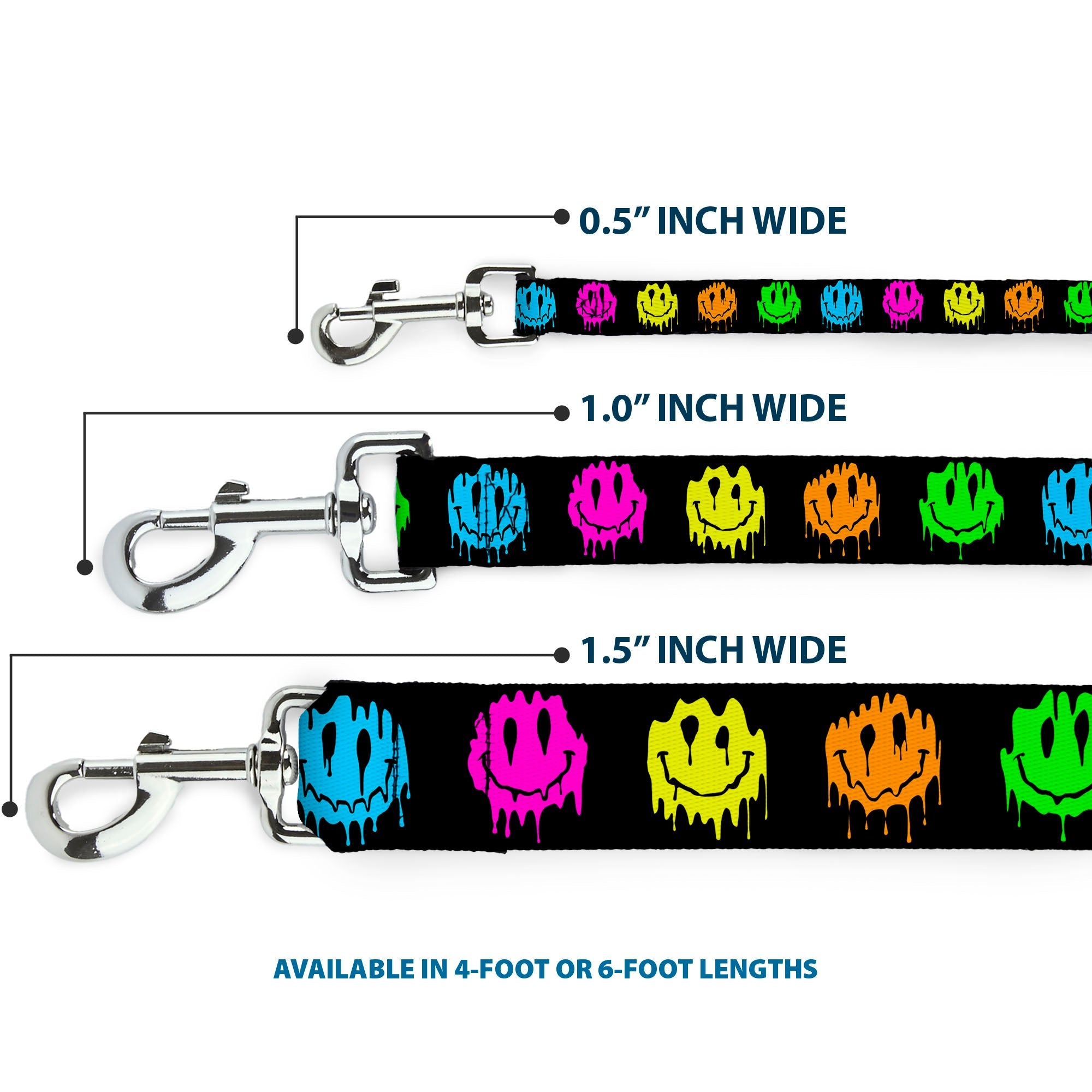 Dog Leash - Smiley Face Melted Repeat Black/Multi Neon
