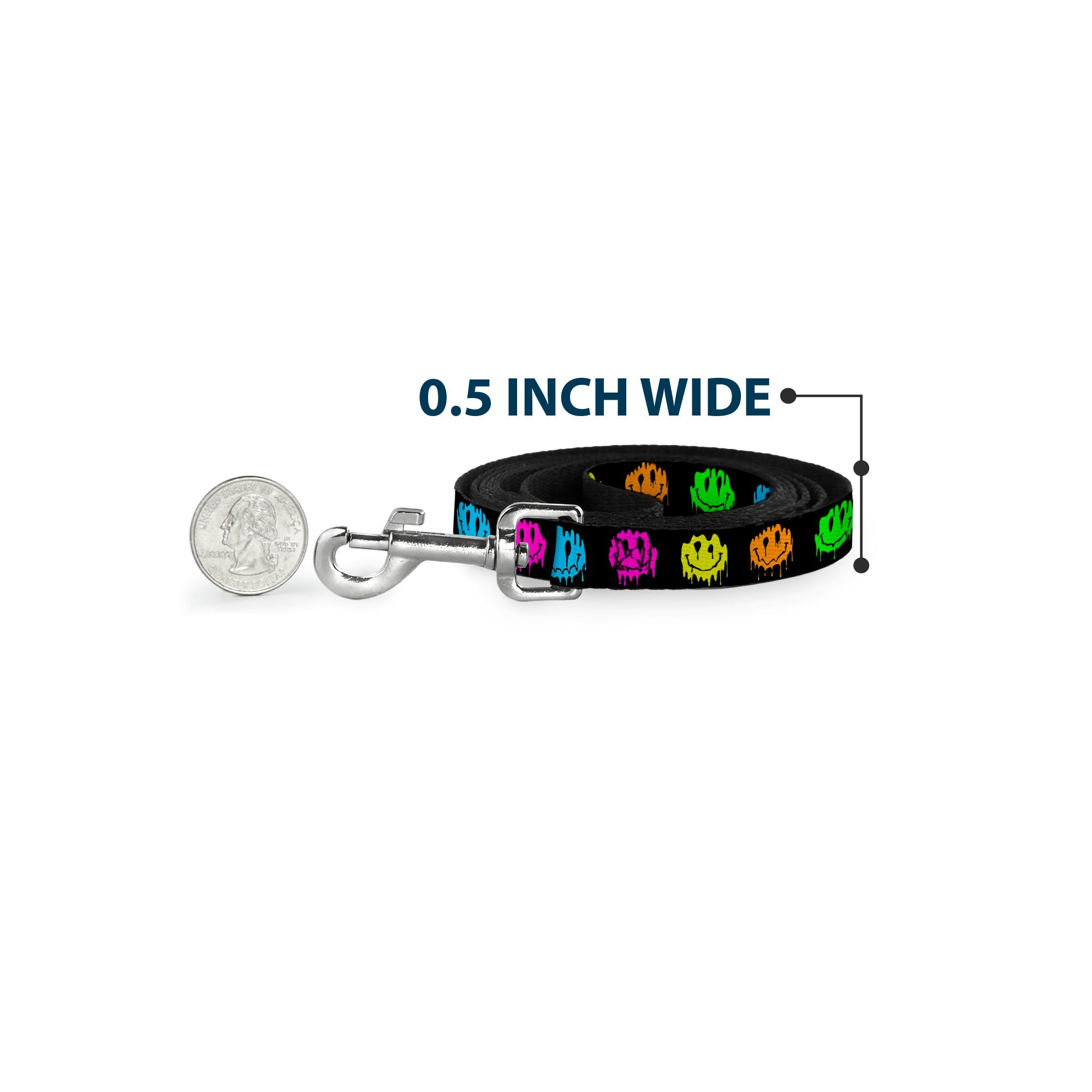 Dog Leash - Smiley Face Melted Repeat Black/Multi Neon