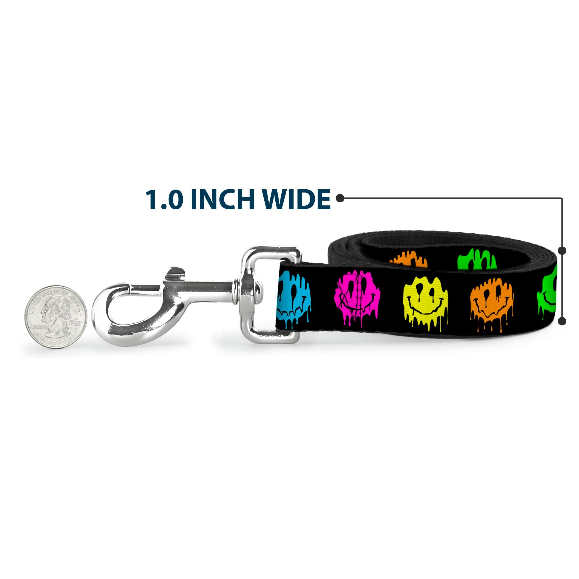 Dog Leash - Smiley Face Melted Repeat Black/Multi Neon