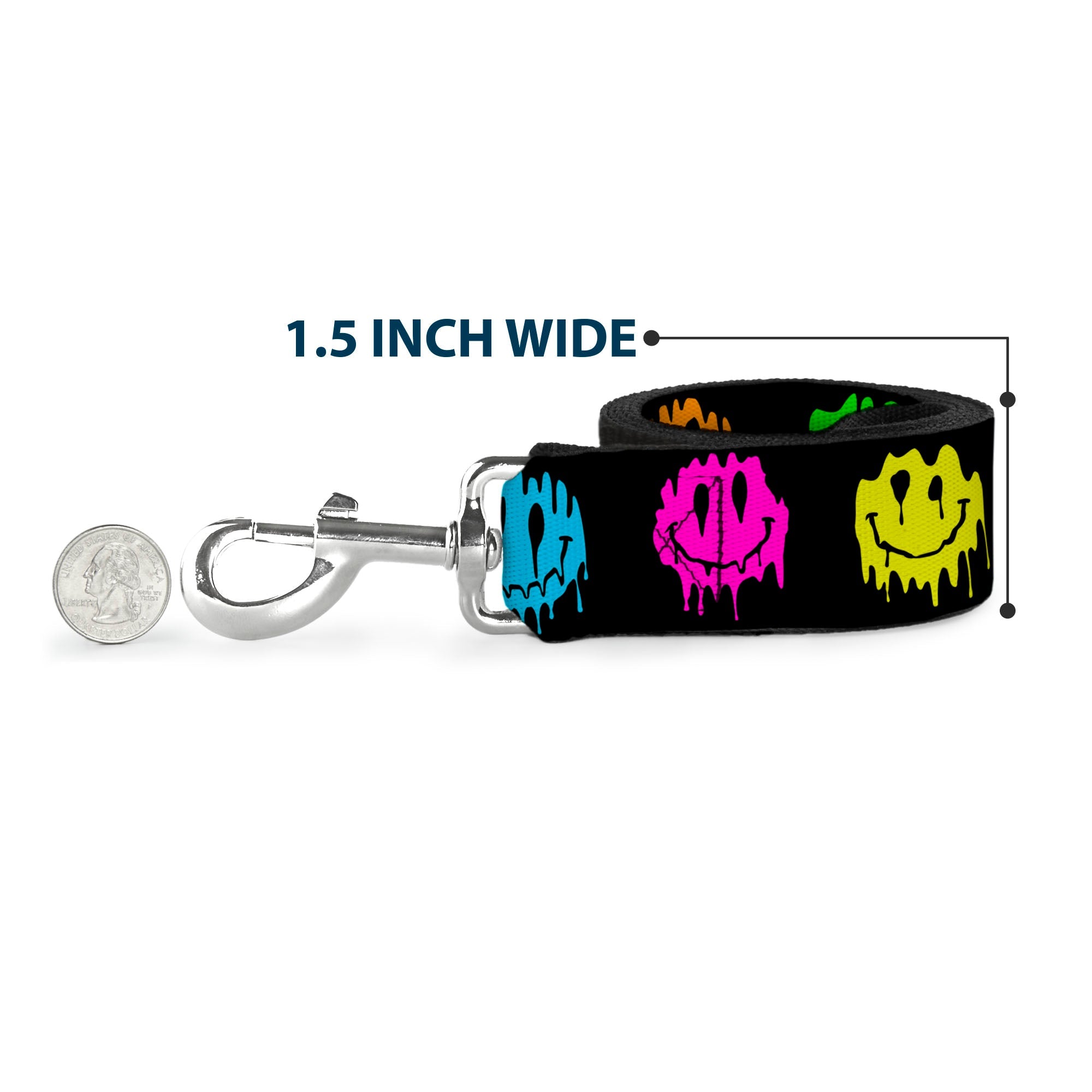 Dog Leash - Smiley Face Melted Repeat Black/Multi Neon