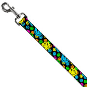 Dog Leash - Smiley Faces Melted Stacked Black/Multi Neon