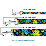 Dog Leash - Smiley Faces Melted Stacked Black/Multi Neon
