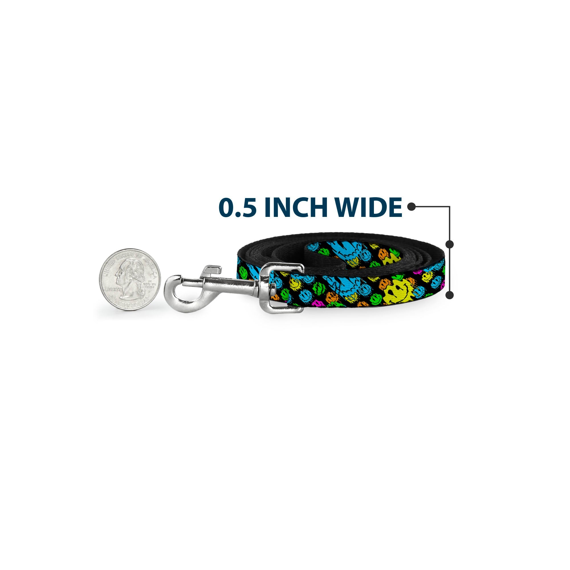 Dog Leash - Smiley Faces Melted Stacked Black/Multi Neon