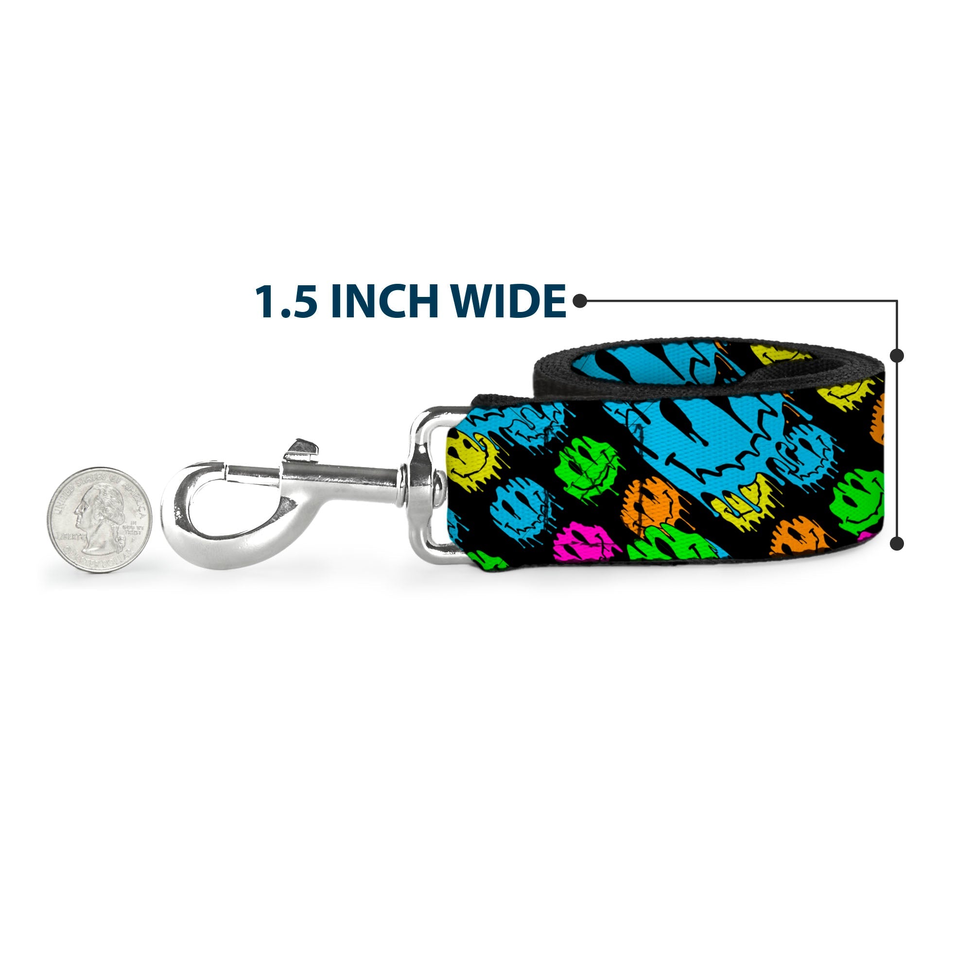 Dog Leash - Smiley Faces Melted Stacked Black/Multi Neon