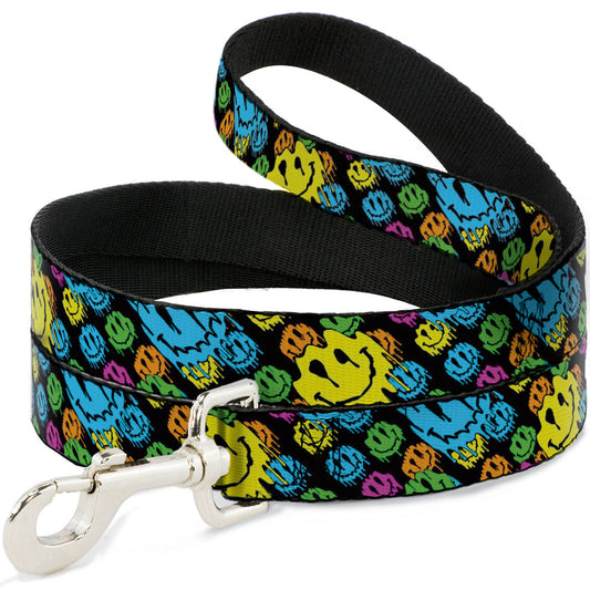 Dog Leash - Smiley Faces Melted Stacked Black/Multi Neon