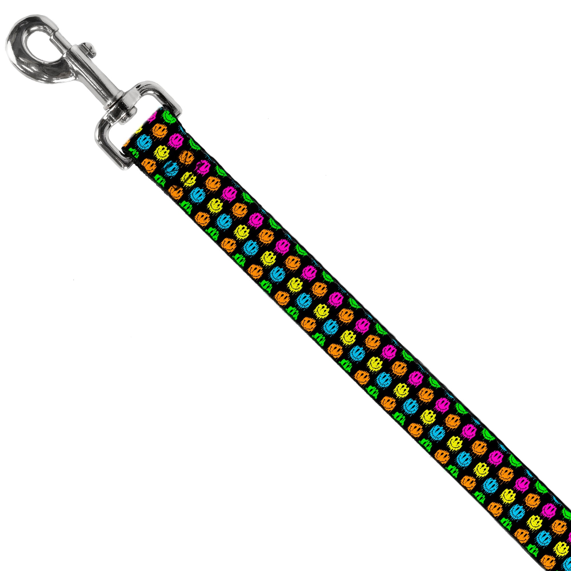 Dog Leash - Smiley Faces Melted Mini Repeat Black/Multi Neon