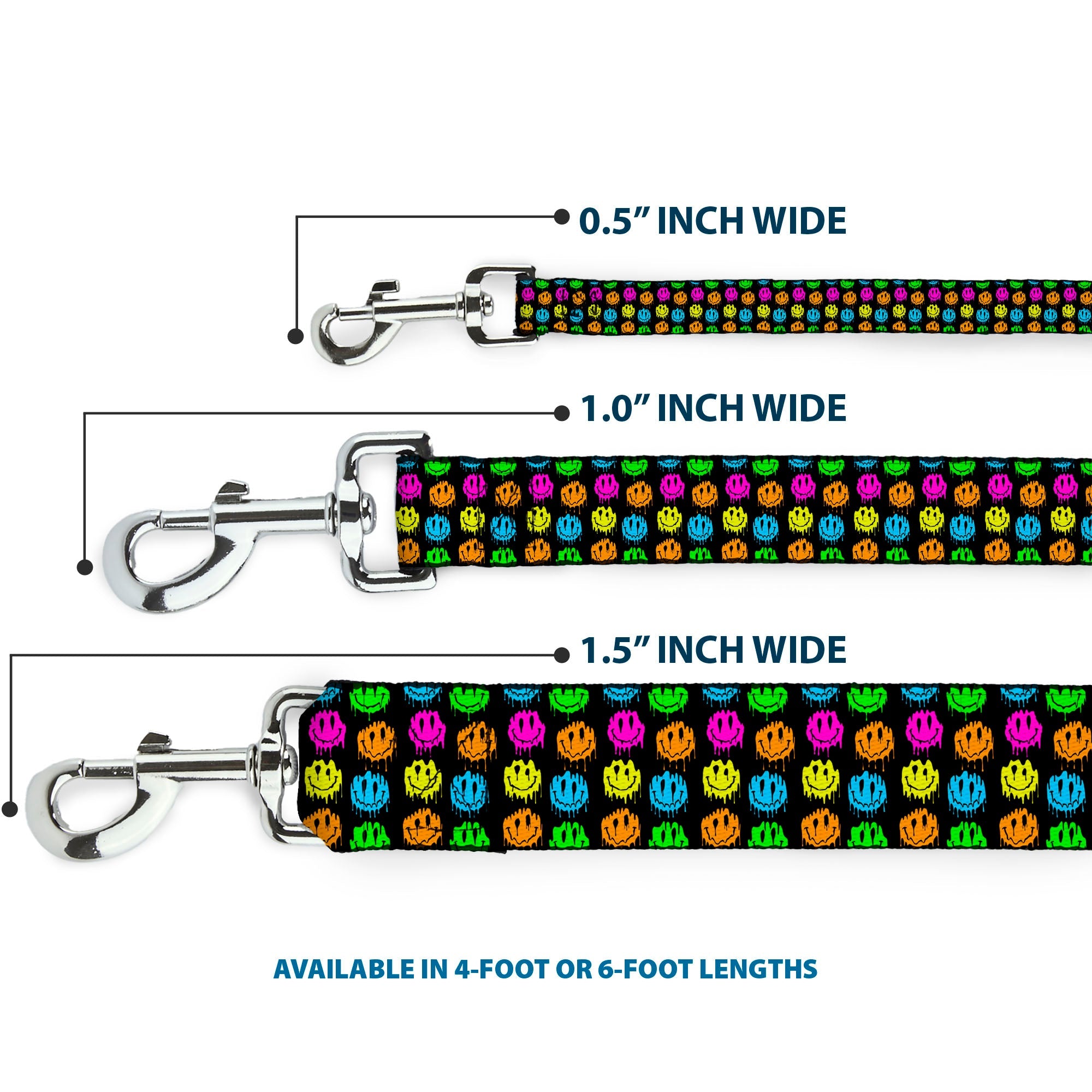Dog Leash - Smiley Faces Melted Mini Repeat Black/Multi Neon