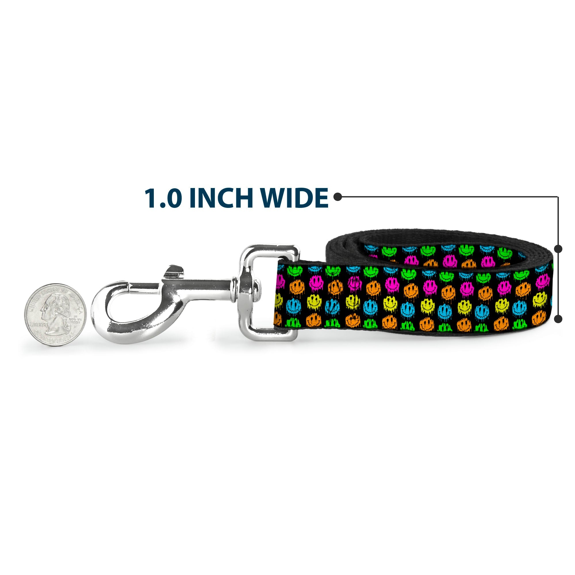 Dog Leash - Smiley Faces Melted Mini Repeat Black/Multi Neon