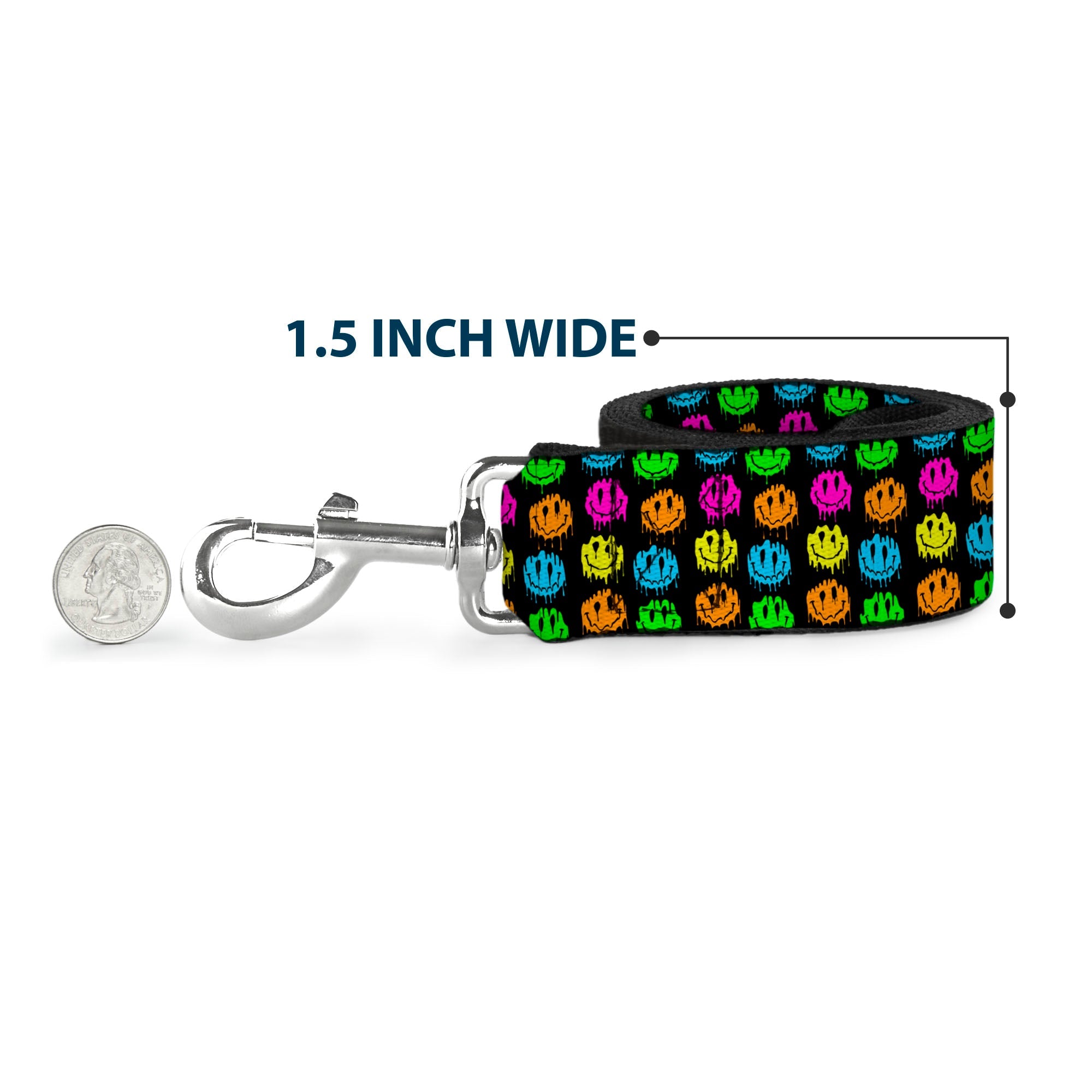 Dog Leash - Smiley Faces Melted Mini Repeat Black/Multi Neon