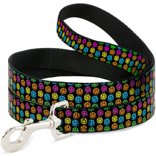 Dog Leash - Smiley Faces Melted Mini Repeat Black/Multi Neon