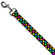 Dog Leash - Smiley Faces Melted Mini Repeat Angle Black/Multi Neon