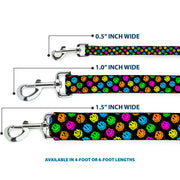 Dog Leash - Smiley Faces Melted Mini Repeat Angle Black/Multi Neon