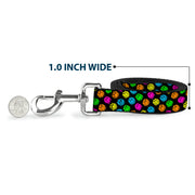 Dog Leash - Smiley Faces Melted Mini Repeat Angle Black/Multi Neon