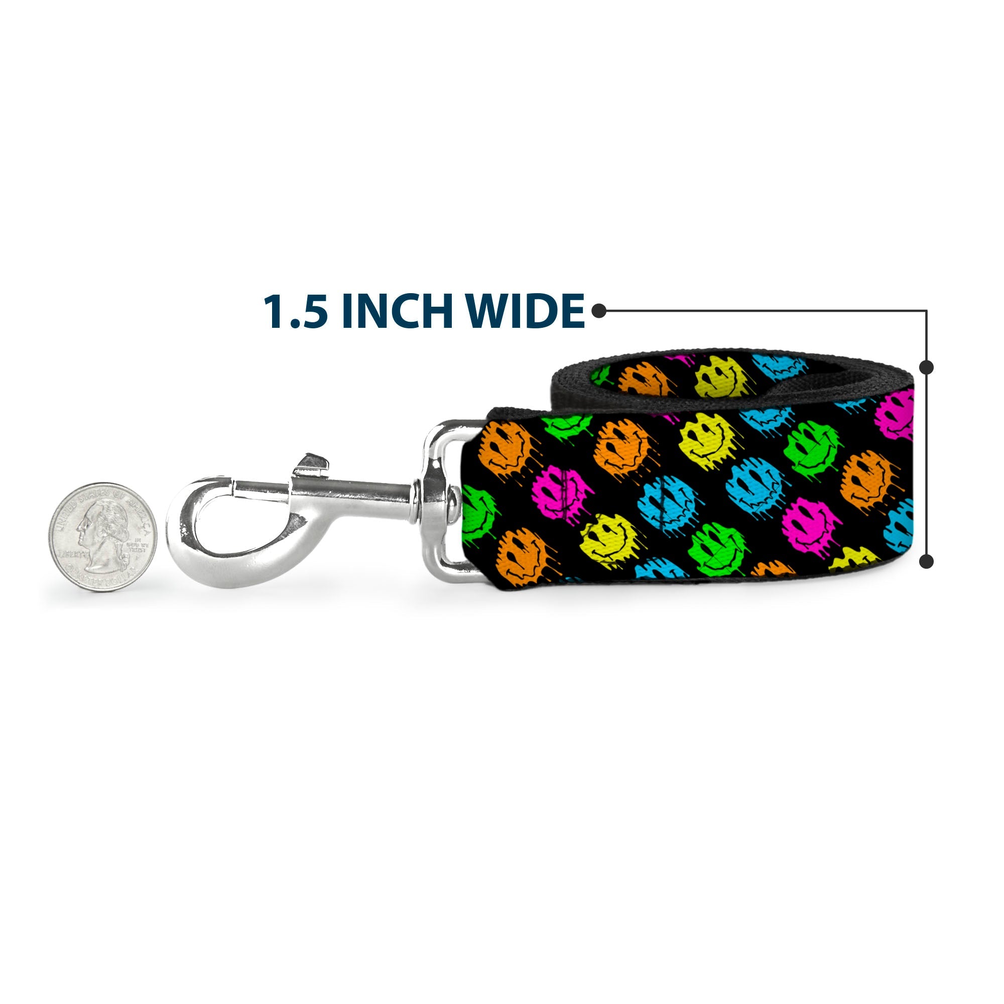 Dog Leash - Smiley Faces Melted Mini Repeat Angle Black/Multi Neon