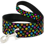 Dog Leash - Smiley Faces Melted Mini Repeat Angle Black/Multi Neon