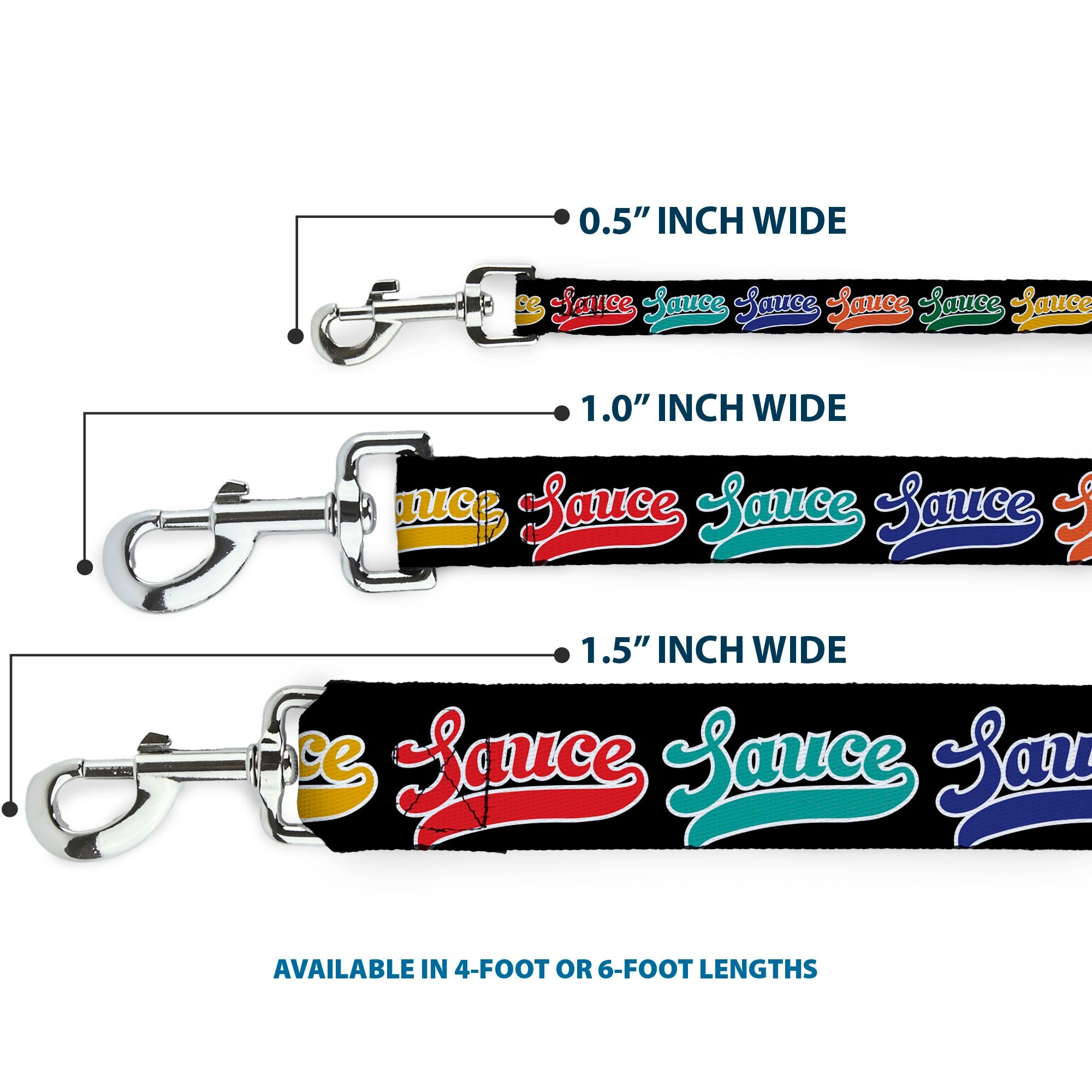 Dog Leash - SAUCE Baseball Script Black/Multi Color