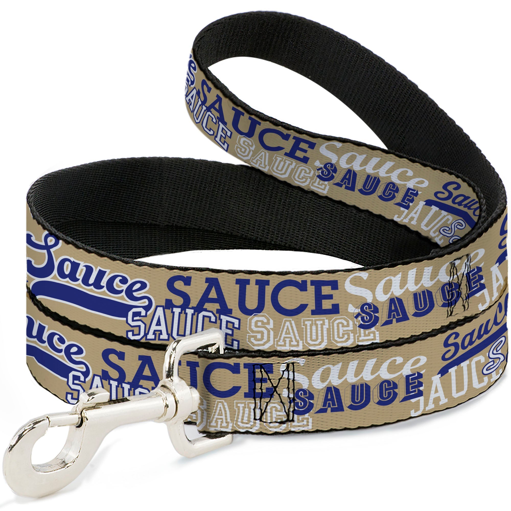 Dog Leash - SAUCE Typography Collage Tan/White/Blue