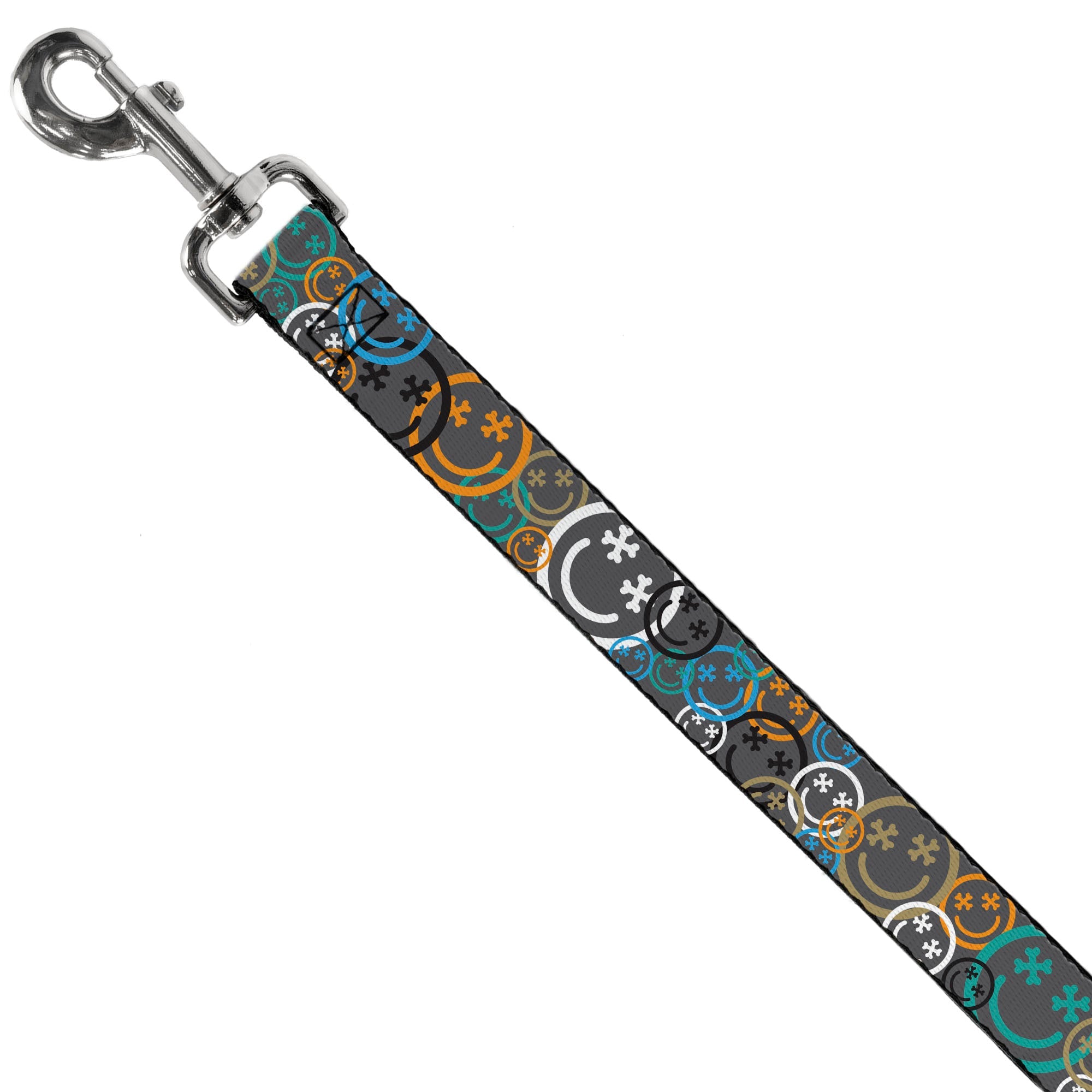 Dog Leash - Smiley Face Crossbones Stacked Gray/Multi Color