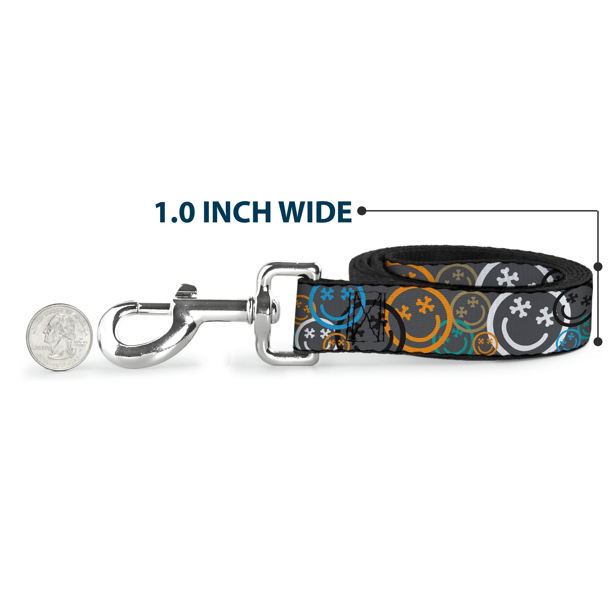 Dog Leash - Smiley Face Crossbones Stacked Gray/Multi Color