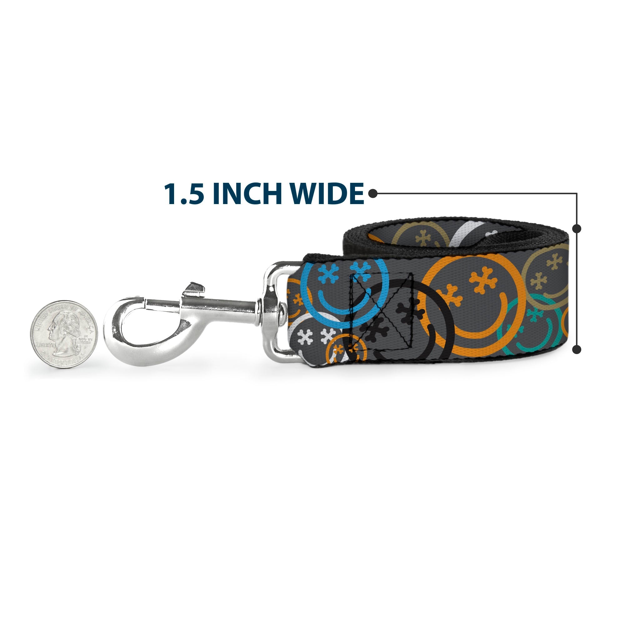Dog Leash - Smiley Face Crossbones Stacked Gray/Multi Color
