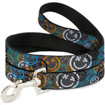 Dog Leash - Smiley Face Crossbones Stacked Gray/Multi Color