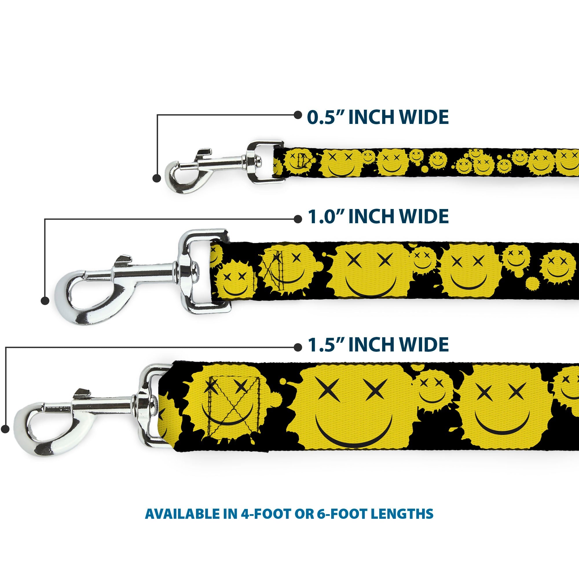 Dog Leash - Smiley Face Splatter Scattered Black/Yellow