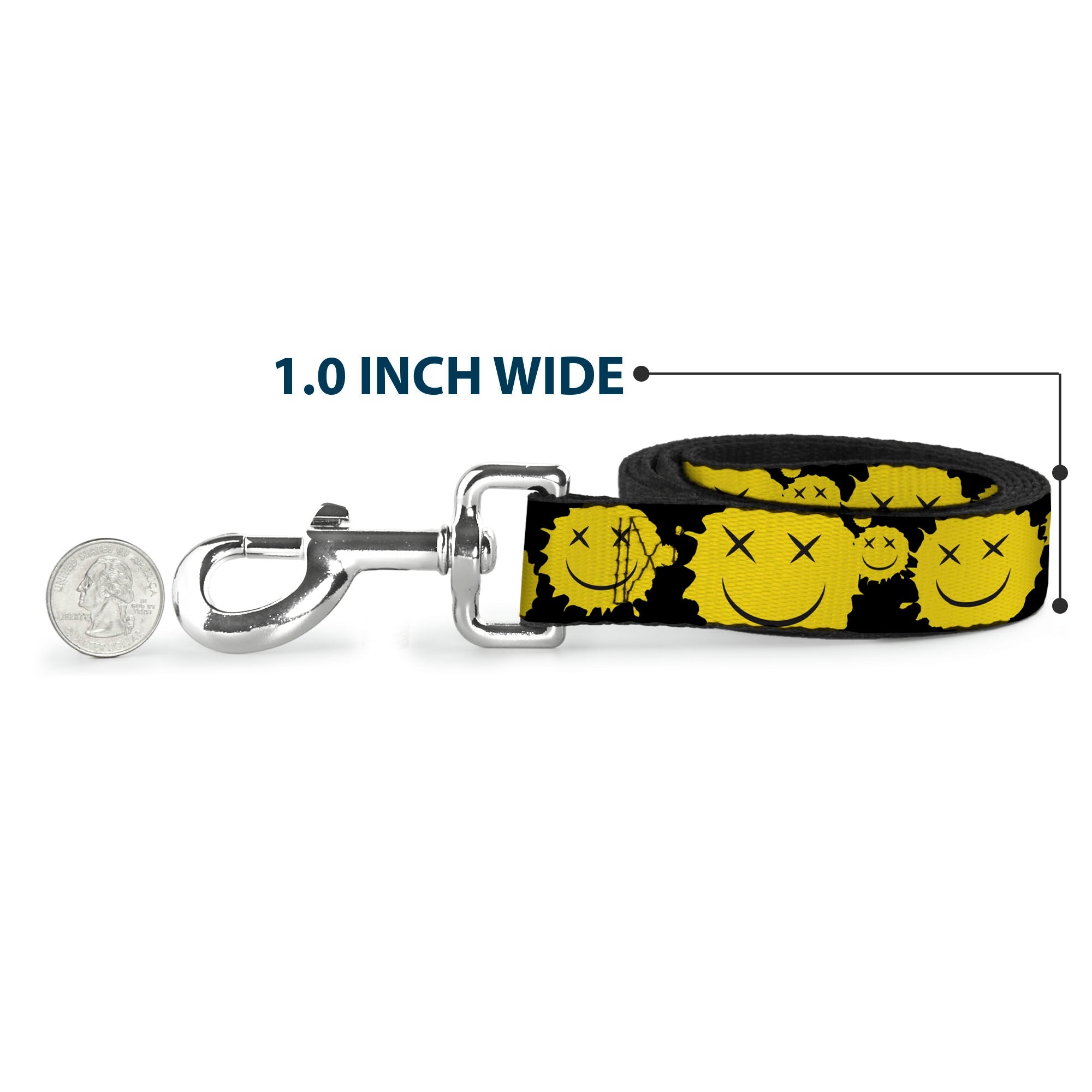 Dog Leash - Smiley Face Splatter Scattered Black/Yellow