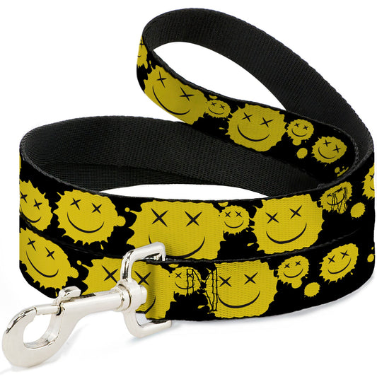 Dog Leash - Smiley Face Splatter Scattered Black/Yellow