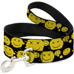 Dog Leash - Smiley Face Splatter Scattered Black/Yellow