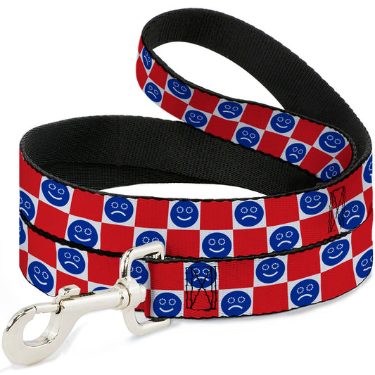 Dog Leash - Smiley Sad Face Checker Red/White/Blue