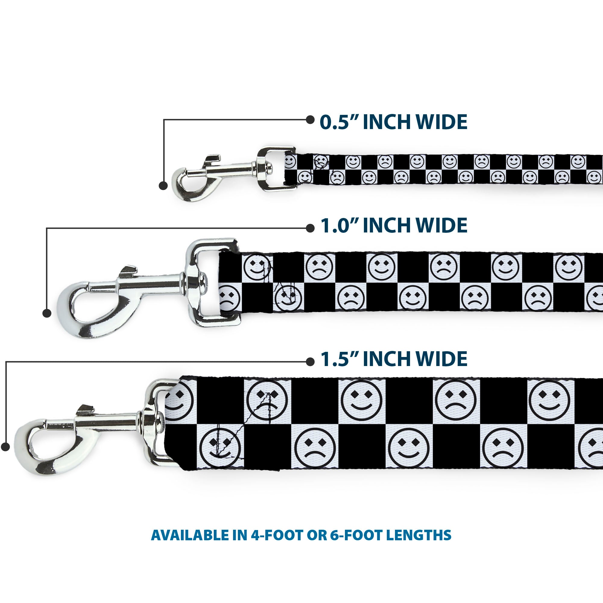Dog Leash - Smiley Sad Face Checker Black/White