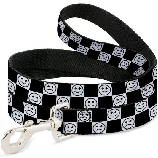 Dog Leash - Smiley Sad Face Checker Black/White