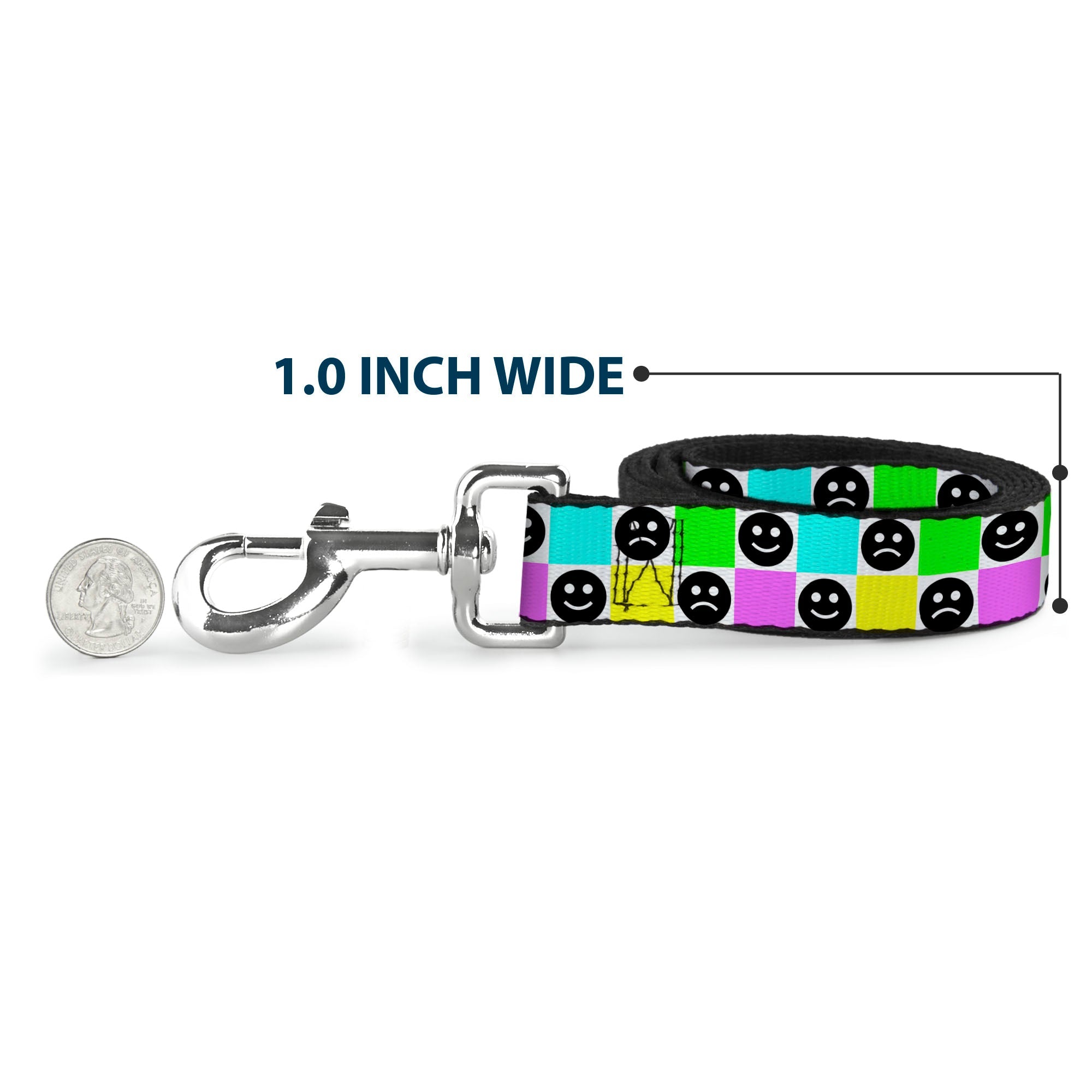 Dog Leash - Smiley Sad Face Checker Multi Color/White
