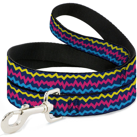 Dog Leash - Scribble Zig Zag Stripe Navy/Multi Color