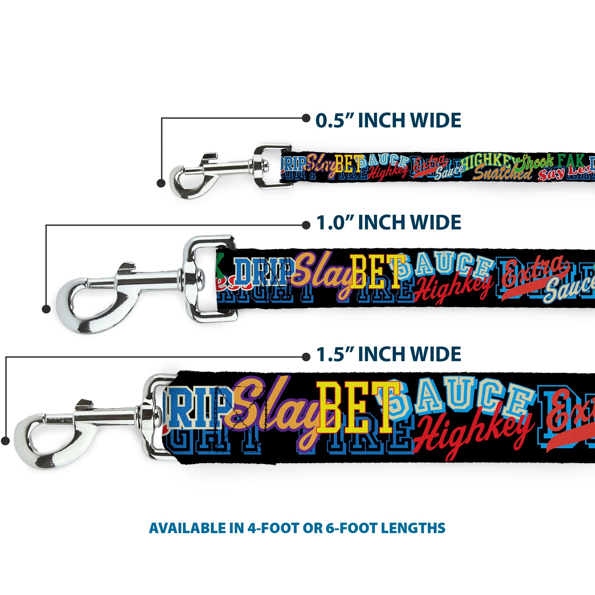 Dog Leash - Slang Verbiage Stacked Black/Multi Color