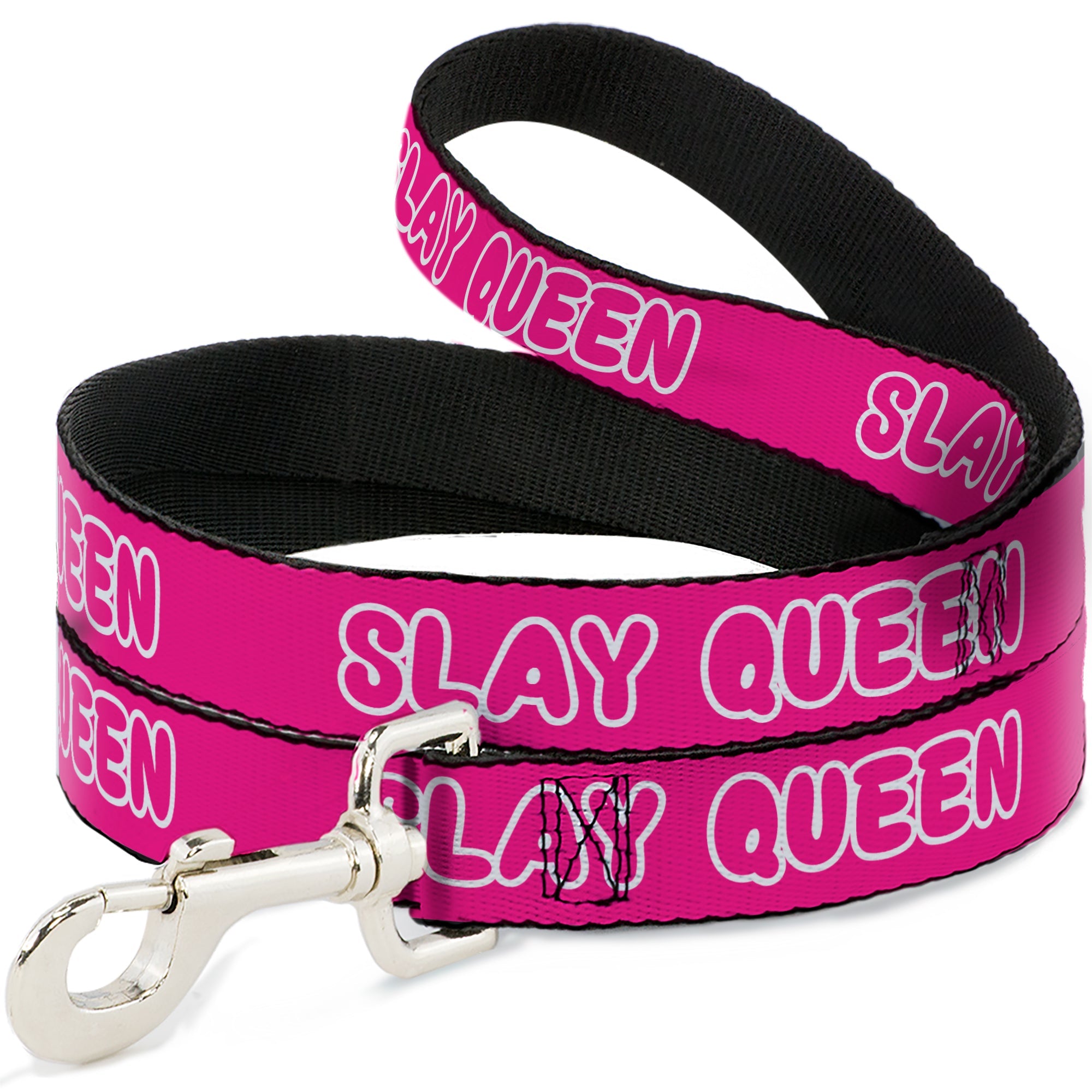 Dog Leash - SLAY QUEEN Bubble Text Pink/White
